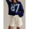 imageCHARTOU Women Contrast Color Knit Pullover Sweater Fall 2025 Oversized Cable Slouchy Jumper TopsNavy