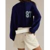imageCHARTOU Women Contrast Color Knit Pullover Sweater Fall 2025 Oversized Cable Slouchy Jumper TopsNavy