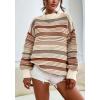 imageCHARTOU Women Contrast Striped Pullover Sweater 2025 Fall Outfits Oversized Knit Jumper TopsBrown