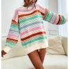imageCHARTOU Women Contrast Striped Pullover Sweater 2025 Fall Outfits Oversized Knit Jumper TopsOrange