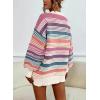 imageCHARTOU Women Contrast Striped Pullover Sweater 2025 Fall Outfits Oversized Knit Jumper TopsPink