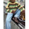 imageCHARTOU Women Contrast Stripes Pullover Sweater 2025 Fall Outfits Oversized Slouchy Fuzzy Knitted Jumper TopsColour