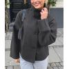imageCHARTOU Women Crop Pea Coat Wool Blend Winter Loose Casual Short Jacket OutwearGrey