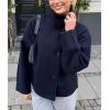 imageCHARTOU Women Crop Pea Coat Wool Blend Winter Loose Casual Short Jacket OutwearNavy