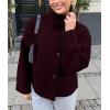 imageCHARTOU Women Crop Pea Coat Wool Blend Winter Loose Casual Short Jacket OutwearWine