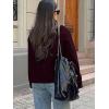 imageCHARTOU Women Crop Pea Coat Wool Blend Winter Loose Casual Short Jacket OutwearWine