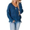 imageCHARTOU Women Cute Ripped Knitted Sweater Distressed Oversized Crop Knit Pullover Sweater KnitwearBlue