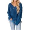 imageCHARTOU Women Cute Ripped Knitted Sweater Distressed Oversized Crop Knit Pullover Sweater KnitwearBlue