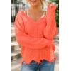imageCHARTOU Women Cute Ripped Knitted Sweater Distressed Oversized Crop Knit Pullover Sweater KnitwearOrange
