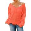imageCHARTOU Women Cute Ripped Knitted Sweater Distressed Oversized Crop Knit Pullover Sweater KnitwearOrange