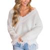 imageCHARTOU Women Cute Ripped Knitted Sweater Distressed Oversized Crop Knit Pullover Sweater KnitwearWhite