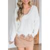 imageCHARTOU Women Cute Ripped Knitted Sweater Distressed Oversized Crop Knit Pullover Sweater KnitwearWhite