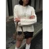 imageCHARTOU Women Fall Cable Knit Pullover Sweater Oversized Crew Neck Flared Long Sleeve Chunky Jumper TopsBeige