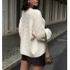 imageCHARTOU Women Fall Cable Knit Pullover Sweater Oversized Crew Neck Flared Long Sleeve Chunky Jumper TopsBeige