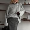 imageCHARTOU Women Fall Cable Knit Pullover Sweater Oversized Crew Neck Flared Long Sleeve Chunky Jumper TopsGrey