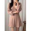 imageCHARTOU Women Fall Chunky Cable Knit V Neck Lantern Long Sleeve Pullover Sweater DressPink