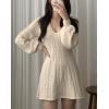 imageCHARTOU Women Fall Chunky Cable Knit V Neck Lantern Long Sleeve Pullover Sweater DressWhite