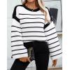 imageCHARTOU Women Fall Striped Color Block Sweater Oversized Knit Tops Long Sleeve Fall Pullover SweatersBlack
