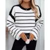 imageCHARTOU Women Fall Striped Color Block Sweater Oversized Knit Tops Long Sleeve Fall Pullover SweatersBlack