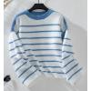 imageCHARTOU Women Fall Striped Color Block Sweater Oversized Knit Tops Long Sleeve Fall Pullover SweatersBlue