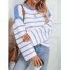 imageCHARTOU Women Fall Striped Color Block Sweater Oversized Knit Tops Long Sleeve Fall Pullover SweatersBlue