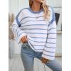 imageCHARTOU Women Fall Striped Color Block Sweater Oversized Knit Tops Long Sleeve Fall Pullover SweatersBlue