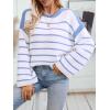 imageCHARTOU Women Fall Striped Color Block Sweater Oversized Knit Tops Long Sleeve Fall Pullover SweatersBlue