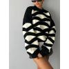 imageCHARTOU Women Fall Winter Color Block Stripes Sweater Oversized Long Sleeve Cropped Knit Pullover Sweatshirt OutfitsBlack