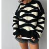 imageCHARTOU Women Fall Winter Color Block Stripes Sweater Oversized Long Sleeve Cropped Knit Pullover Sweatshirt OutfitsBlack