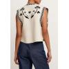 imageCHARTOU Women Floral Boho Knit Vest Top Vintage Open Front Cap Sleeve Sweater Short Vest Fall OutfitsWhite