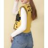 imageCHARTOU Women Floral Boho Knit Vest Top Vintage Open Front Cap Sleeve Sweater Short Vest Fall OutfitsYellow2