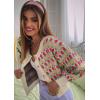 imageCHARTOU Women Floral Knit Cropped Cardigan Cute Lantern Long Sleeve Daisy Jacquard Ribbed SweaterApricot