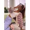 imageCHARTOU Women Floral Knit Cropped Cardigan Cute Lantern Long Sleeve Daisy Jacquard Ribbed SweaterPink