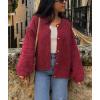 imageCHARTOU Women Fuzzy Knit Sweater Long Sleeve Crewneck Loose Open Front Cardigan TopsWine