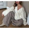 imageCHARTOU Women Fuzzy Mohair Knit Sweater Oversized V Neck Long Sleeve Button Down Slouchy Cardigan TopsWhite