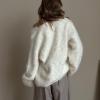 imageCHARTOU Women Fuzzy Mohair Knit Sweater Oversized V Neck Long Sleeve Button Down Slouchy Cardigan TopsWhite