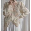 imageCHARTOU Women Open Front Cardigan Hollow Crochet Knit Dressy Sweater Outwear Pearls DecoBeige