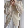 imageCHARTOU Women Open Front Cardigan Hollow Crochet Knit Dressy Sweater Outwear Pearls DecoBeige