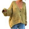 imageCHARTOU Women Oversized Cardigan Sweater Button Down V Neck Loose Sweater with PocketsYellow