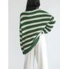 imageCHARTOU Women Oversized Stripe Sweater Chunky Knit Pullover Sweatshirt Jumper Loose OutfitsGreen