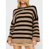 imageCHARTOU Women Oversized Stripe Sweater Chunky Knit Pullover Sweatshirt Jumper Loose OutfitsKhaki