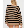 imageCHARTOU Women Oversized Stripe Sweater Chunky Knit Pullover Sweatshirt Jumper Loose OutfitsKhaki