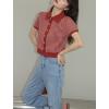 imageCHARTOU Women Short Sleeve Sweater Polo Collar Button Down Diamond Crop Shirt CardiganRed