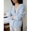 imageCHARTOU Women Slouchy Fuzzy Knit Cardigan Sweater Fall V Neck Button Down Long Sleeve Sweater CoatBlue