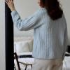 imageCHARTOU Women Slouchy Fuzzy Knit Cardigan Sweater Fall V Neck Button Down Long Sleeve Sweater CoatBlue