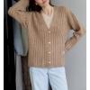 imageCHARTOU Women Slouchy Fuzzy Knit Cardigan Sweater Fall V Neck Button Down Long Sleeve Sweater CoatKhaki