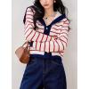 imageCHARTOU Women Striped Cardigan Sweater Lapel Collar Open Front Button Down Knit CardigansRed