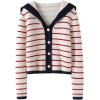 imageCHARTOU Women Striped Cardigan Sweater Lapel Collar Open Front Button Down Knit CardigansRed