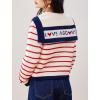 imageCHARTOU Women Striped Cardigan Sweater Lapel Collar Open Front Button Down Knit CardigansRed