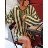 imageCHARTOU Women Striped Crochet Knit Tops Long Sleeve Color Block Fall Pullover SweaterGreen